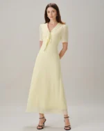 Yellow V Neck Tie Tunic Maxi Dress - Image 7