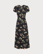 The Black V Neck Floral Short Sleeve Maxi Dress - Image 9