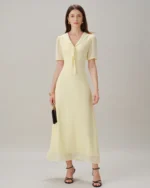 Yellow V Neck Tie Tunic Maxi Dress - Image 6