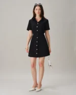 Black Collar Button Pockets Mini Dress - Image 6