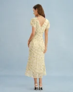 Yellow V Neck Lace Floral Maxi Dress - Image 6