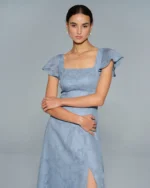 Blue Floral Square Neck Midi Dress - Image 6