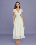 Apricot V Neck Lace Splicing Maxi Dress - Image 4
