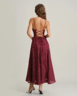 Wine Red Jacquard Slip Maxi Dress - Image 5