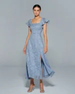 Blue Floral Square Neck Midi Dress - Image 5