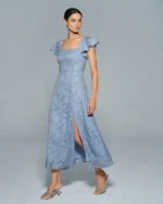 Blue Floral Square Neck Midi Dress - Image 9