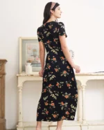 The Black V Neck Floral Short Sleeve Maxi Dress - Image 7