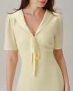 Yellow V Neck Tie Tunic Maxi Dress - Image 5