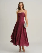 Wine Red Jacquard Slip Maxi Dress - Image 4