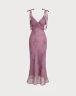 Purple Floral Ruffle Tie Strap Midi Dress - Image 3