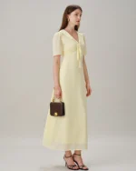 Yellow V Neck Tie Tunic Maxi Dress - Image 9